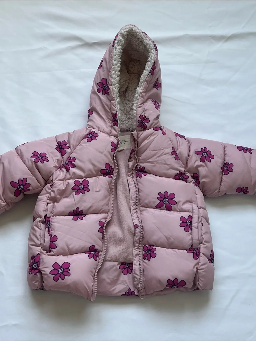 Jessica Simpson Pink Floral Sherpa-Lined Puffer Jacket
